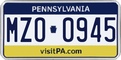 PA license plate MZO0945