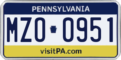 PA license plate MZO0951