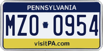 PA license plate MZO0954