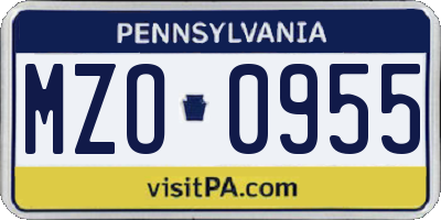 PA license plate MZO0955