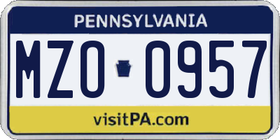 PA license plate MZO0957