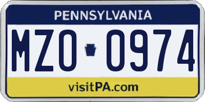 PA license plate MZO0974