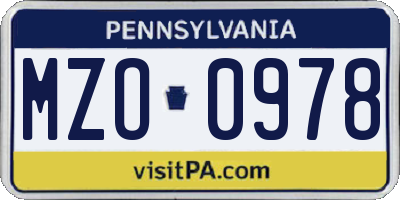 PA license plate MZO0978
