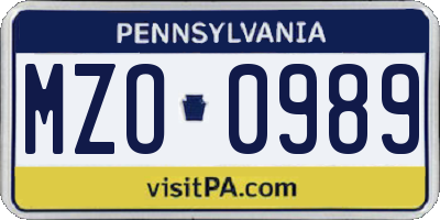 PA license plate MZO0989