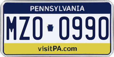 PA license plate MZO0990