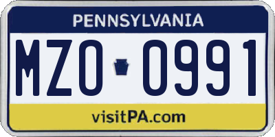 PA license plate MZO0991