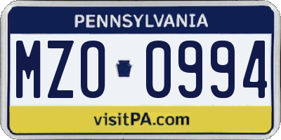 PA license plate MZO0994