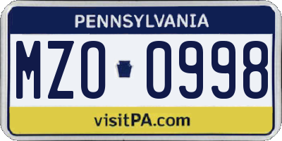 PA license plate MZO0998