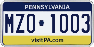PA license plate MZO1003