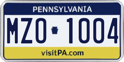 PA license plate MZO1004