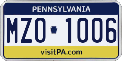 PA license plate MZO1006