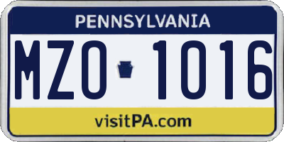 PA license plate MZO1016