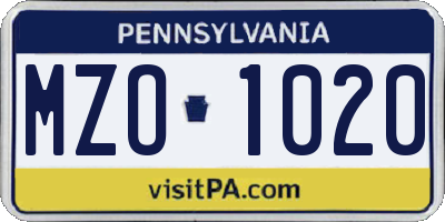 PA license plate MZO1020