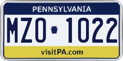 PA license plate MZO1022