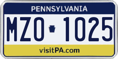 PA license plate MZO1025