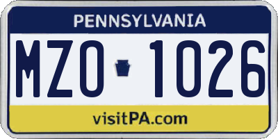 PA license plate MZO1026