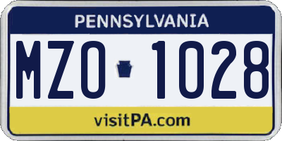 PA license plate MZO1028