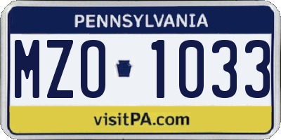 PA license plate MZO1033