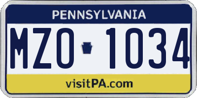 PA license plate MZO1034