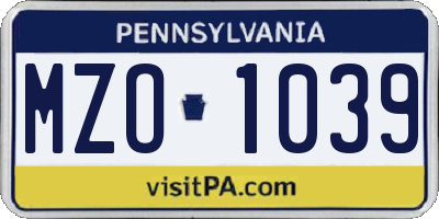 PA license plate MZO1039