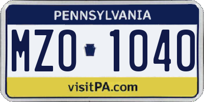 PA license plate MZO1040