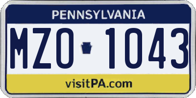PA license plate MZO1043