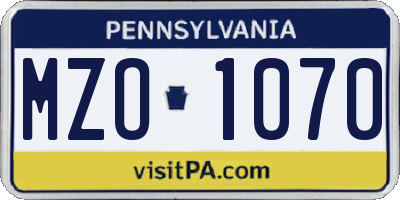 PA license plate MZO1070
