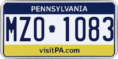 PA license plate MZO1083