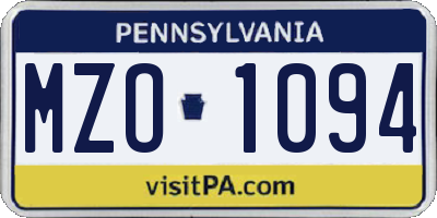 PA license plate MZO1094