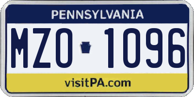 PA license plate MZO1096
