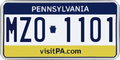 PA license plate MZO1101