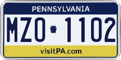 PA license plate MZO1102