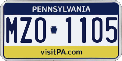 PA license plate MZO1105