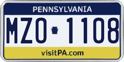 PA license plate MZO1108