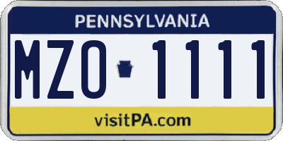 PA license plate MZO1111
