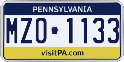 PA license plate MZO1133