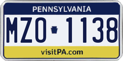 PA license plate MZO1138