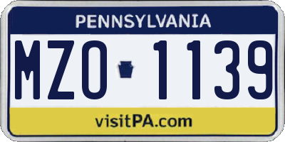PA license plate MZO1139