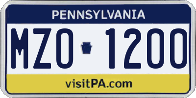 PA license plate MZO1200