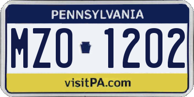 PA license plate MZO1202