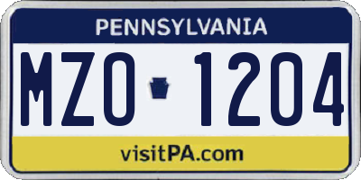 PA license plate MZO1204