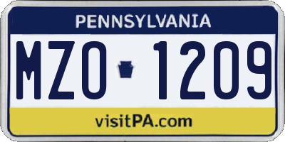 PA license plate MZO1209
