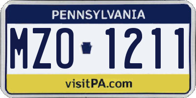 PA license plate MZO1211