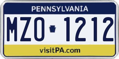 PA license plate MZO1212