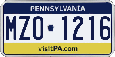 PA license plate MZO1216