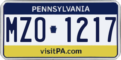 PA license plate MZO1217