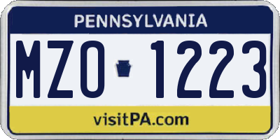 PA license plate MZO1223