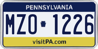 PA license plate MZO1226