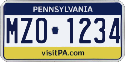 PA license plate MZO1234