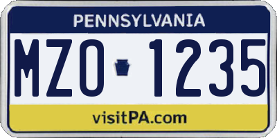 PA license plate MZO1235
